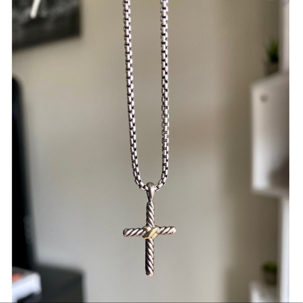 David Yurman .925 & 14K Gold X Cross Necklace
